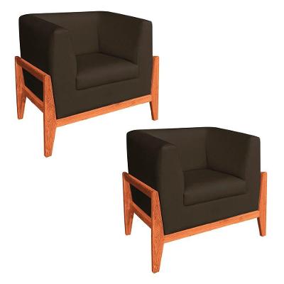 Kit 02 Poltronas Lucy Linho Base Madeira Castanho D'rossi Marrom A78