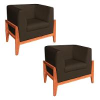 Kit 02 Poltronas Lucy Linho Base Madeira Castanho D'rossi Marrom A78 - 1