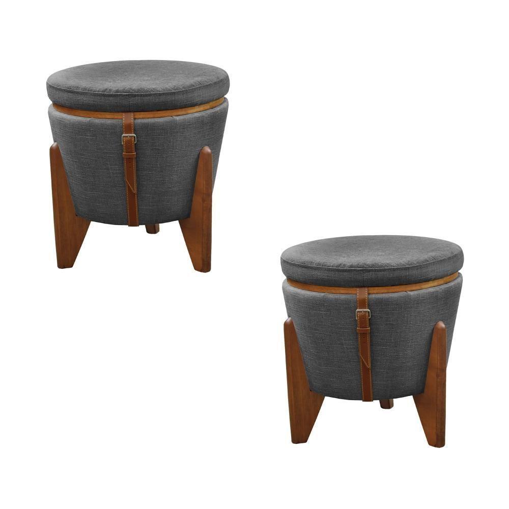 Conjunto - 2 Puffs Banqueta Fênix Baú Mesa Castellar Móbile Linho Cinza - 1