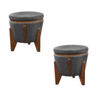 Conjunto - 2 Puffs Banqueta Fênix Baú Mesa Castellar Móbile Linho Cinza - 1