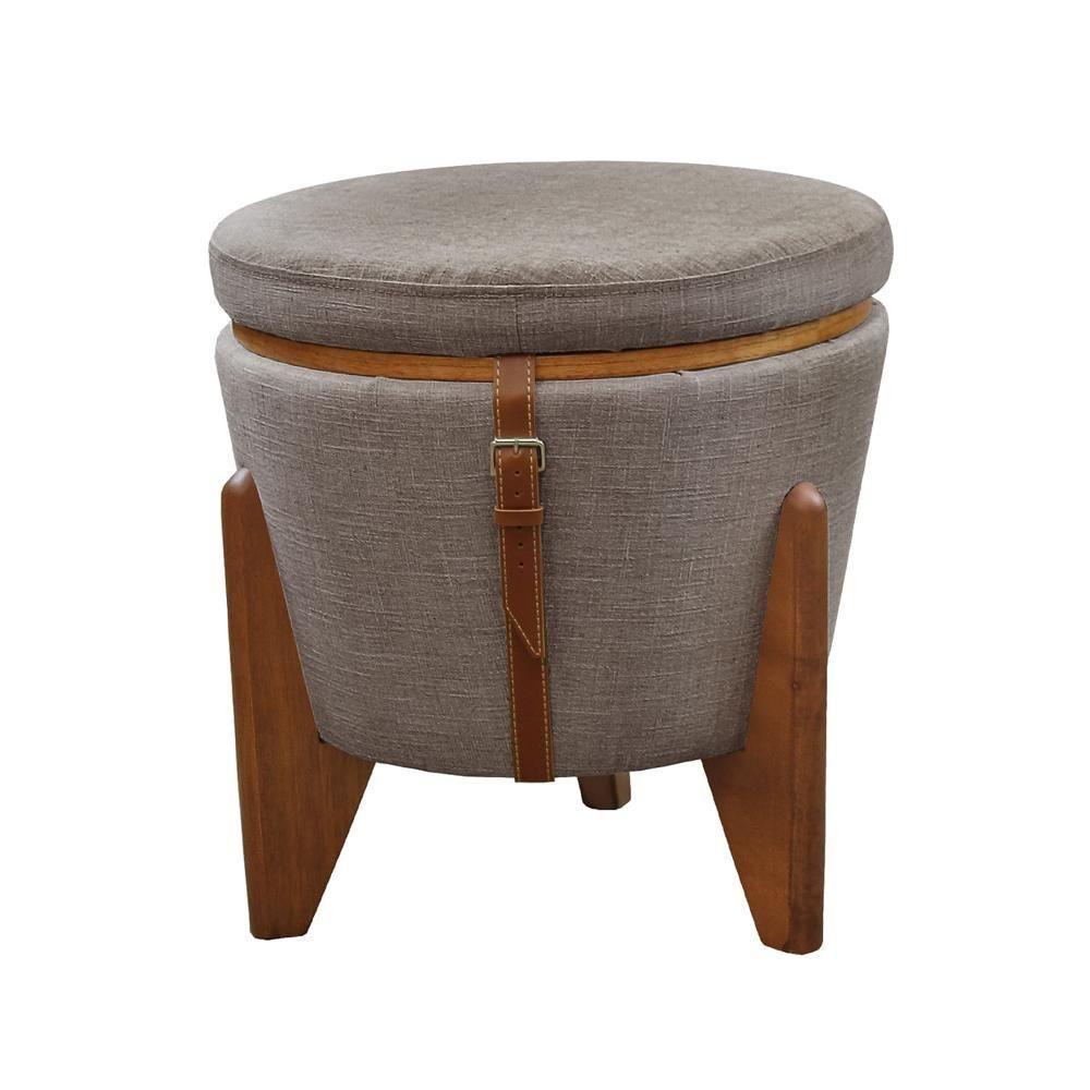 Conjunto - 2 Puffs Banqueta Fênix Baú Mesa Castellar Móbile Linho Cappuccino - 4