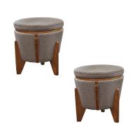 Conjunto - 2 Puffs Banqueta Fênix Baú Mesa Castellar Móbile Linho Cappuccino - 1