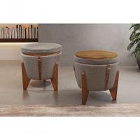 Conjunto - 2 Puffs Banqueta Fênix Baú Mesa Castellar Móbile Linho Cappuccino - 9