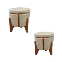 Conjunto - 2 Puffs Banqueta Fênix Baú Mesa Castellar Móbile Veludo Bege Claro - 1