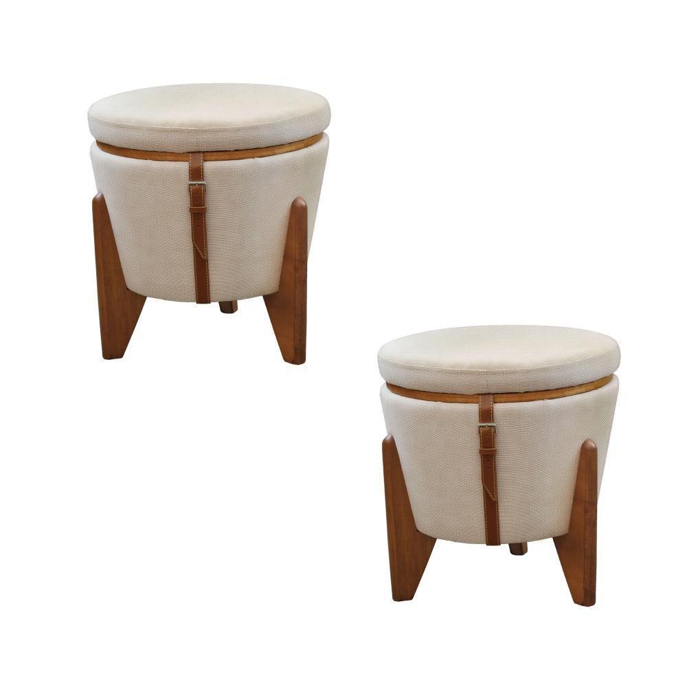 Conjunto - 2 Puffs Banqueta Fênix Baú Mesa Castellar Móbile Linho Bege Claro - 1