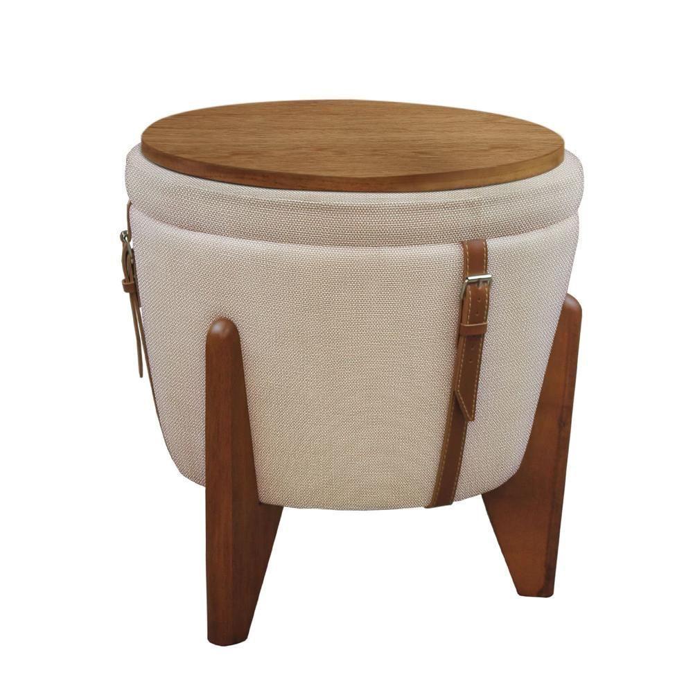 Conjunto - 2 Puffs Banqueta Fênix Baú Mesa Castellar Móbile Linho Bege Claro - 4