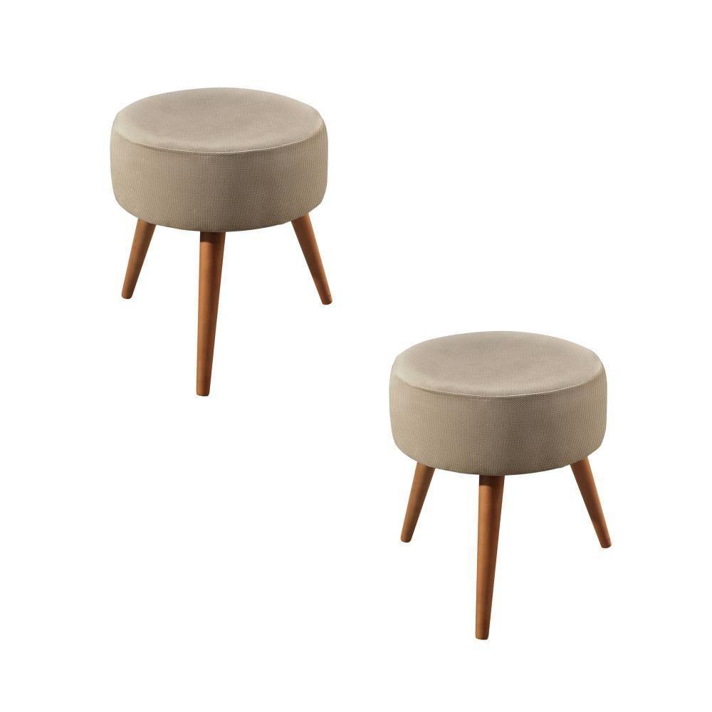 Conjunto - 2 Puffs Lippe Madeira Maciça Castellar Móbile Linho Bege - 1
