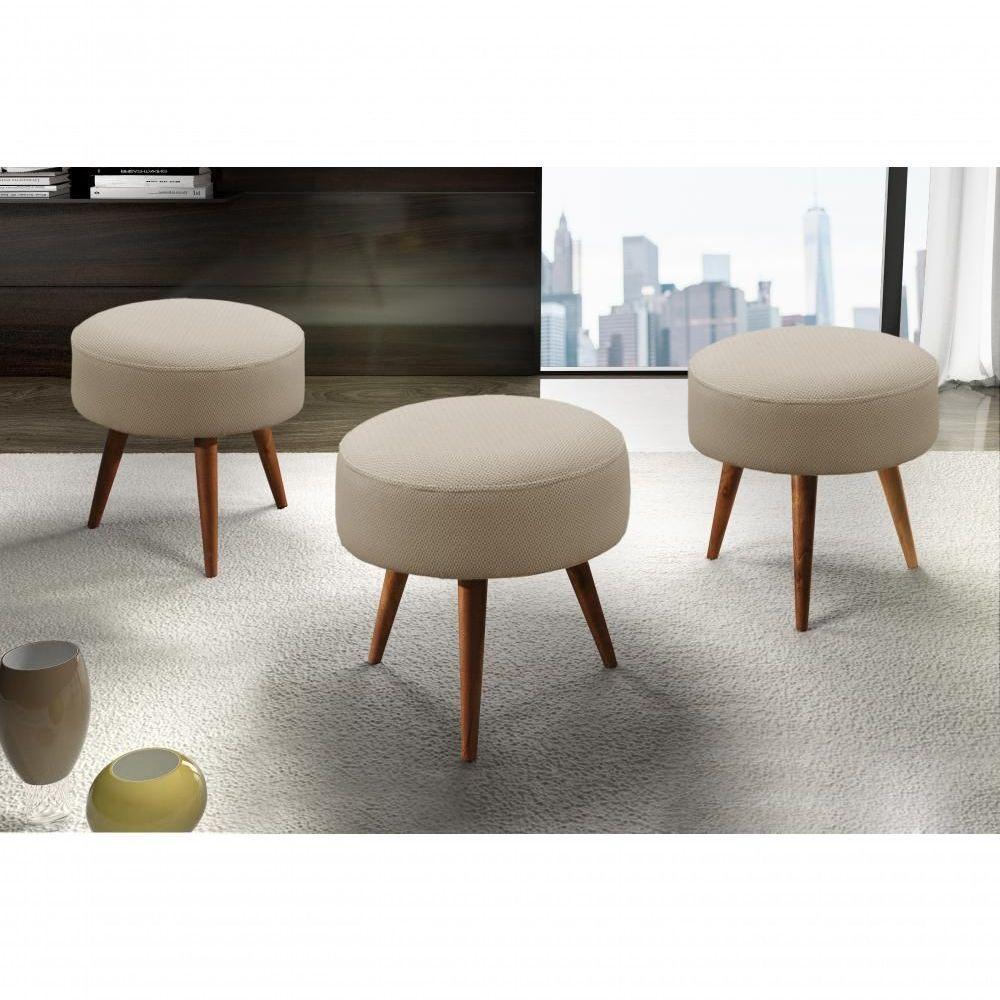 Conjunto - 2 Puffs Lippe Madeira Maciça Castellar Móbile Linho Bege - 5