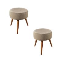 Conjunto - 2 Puffs Lippe Madeira Maciça Castellar Móbile Linho Bege - 1