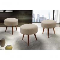 Conjunto - 2 Puffs Lippe Madeira Maciça Castellar Móbile Linho Bege - 5