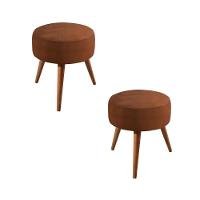 Conjunto - 2 Puffs Lippe Madeira Maciça Castellar Móbile Corino Caramelo - 1