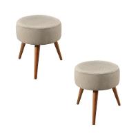 Conjunto - 2 Puffs Lippe Madeira Maciça Castellar Móbile Linho Bege Claro - 1