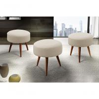 Conjunto - 2 Puffs Lippe Madeira Maciça Castellar Móbile Linho Bege Claro - 7