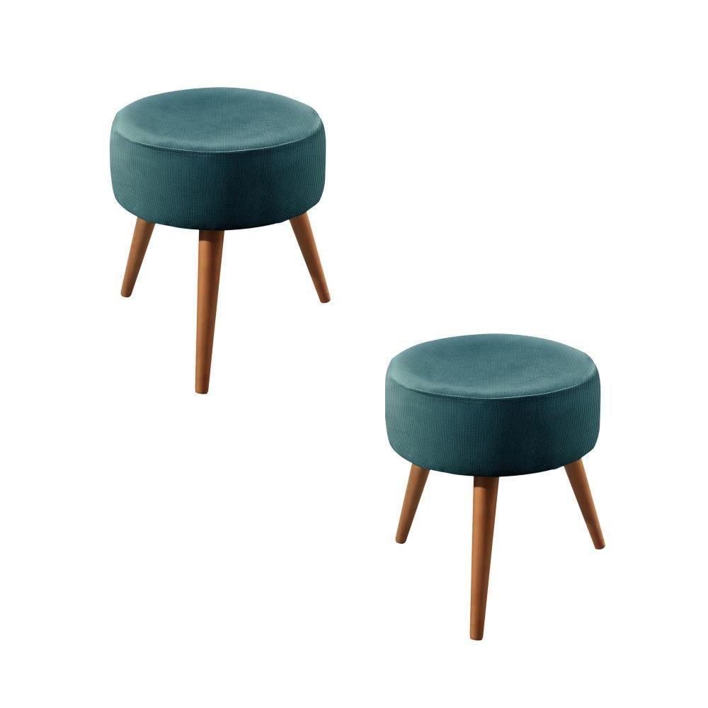 Conjunto - 2 Puffs Lippe Madeira Maciça Castellar Móbile Linho Azul - 1