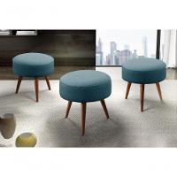 Conjunto - 2 Puffs Lippe Madeira Maciça Castellar Móbile Linho Azul - 5