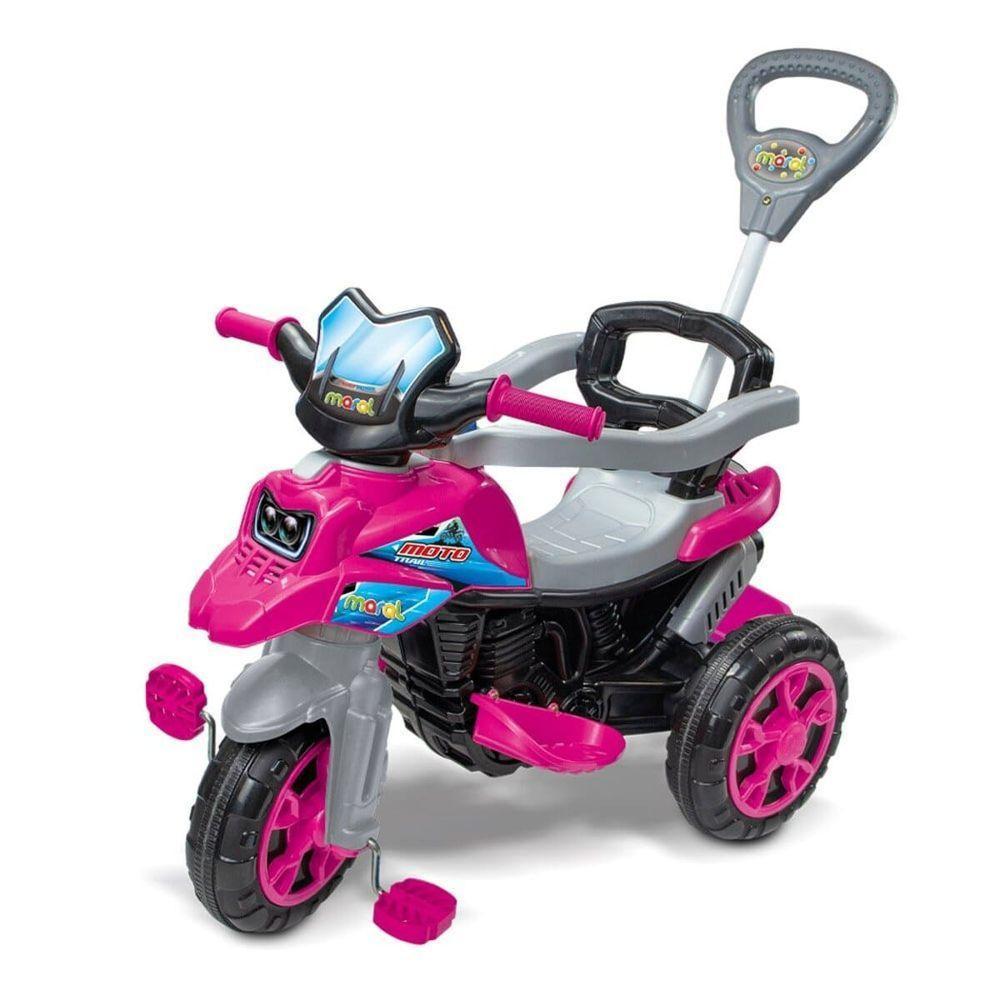 Triciclo Infantil Moto Com Pedal E Haste - Rosa - 1