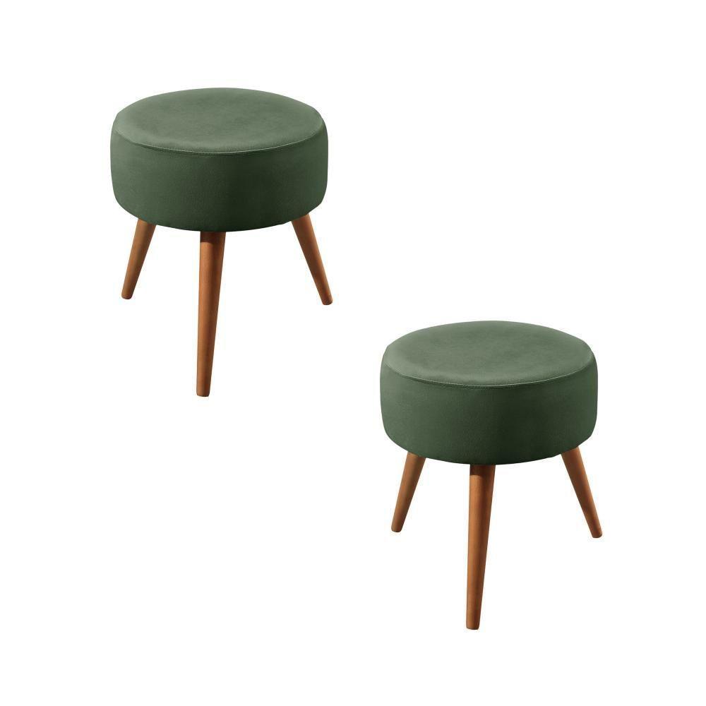 Conjunto - 2 Puffs Lippe Madeira Maciça Castellar Móbile Veludo Verde - 1