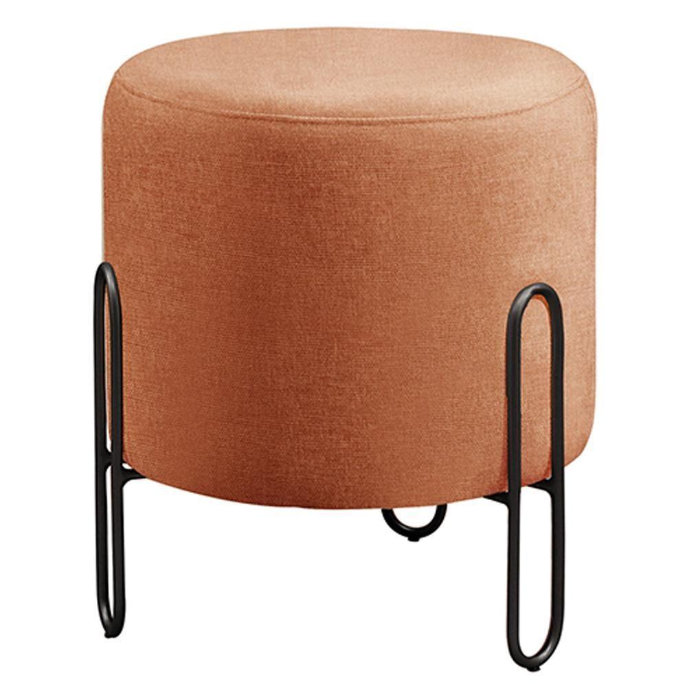 Conjunto - 2 Puffs Banqueta Mali Luxo Base Metálica Preta Linho Terracota - 4