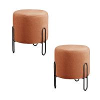 Conjunto - 2 Puffs Banqueta Mali Luxo Base Metálica Preta Linho Terracota - 1