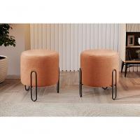 Conjunto - 2 Puffs Banqueta Mali Luxo Base Metálica Preta Linho Terracota - 5