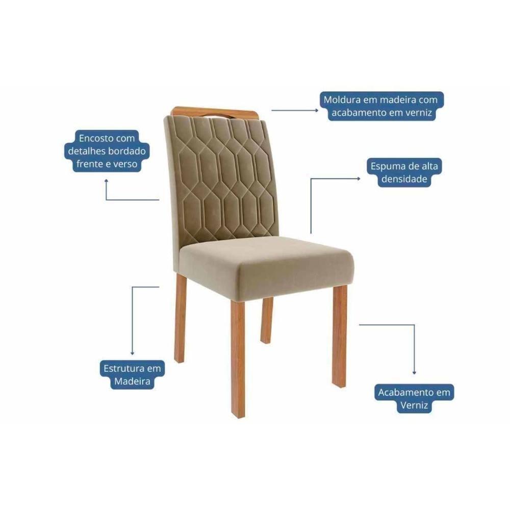 Sala De Jantar Completa Ester Tampo Madeirado 210x100cm E 8 Cadeiras Paola Cinamomo - Carvalho/suede Nude Bege - Cimol - 5
