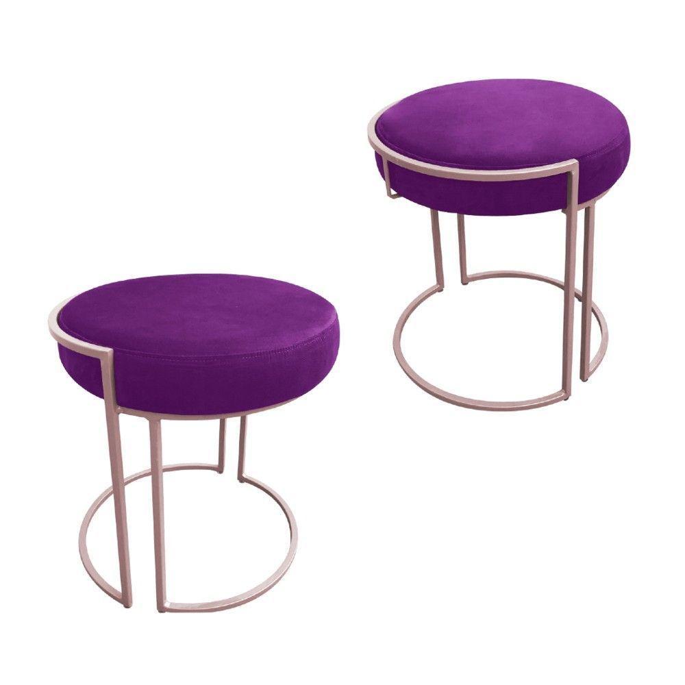Puff Redondo Base Industrial Rosê Kit 2 Love Suede Cor Roxo - 1