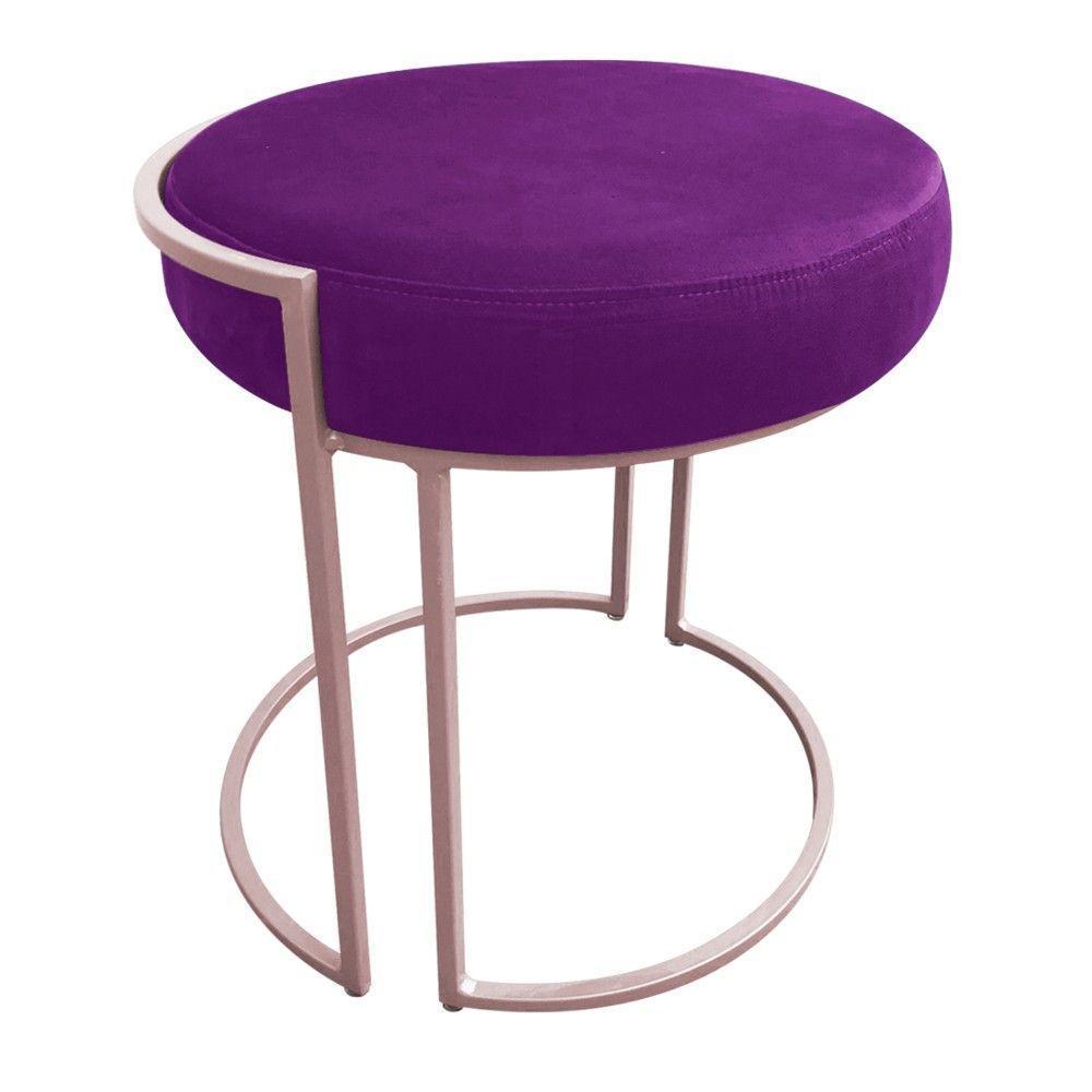 Puff Redondo Base Industrial Rosê Kit 2 Love Suede Cor Roxo - 3