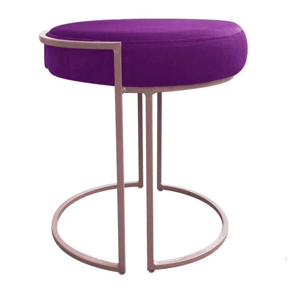 Puff Redondo Base Industrial Rosê Kit 2 Love Suede Cor Roxo - 4