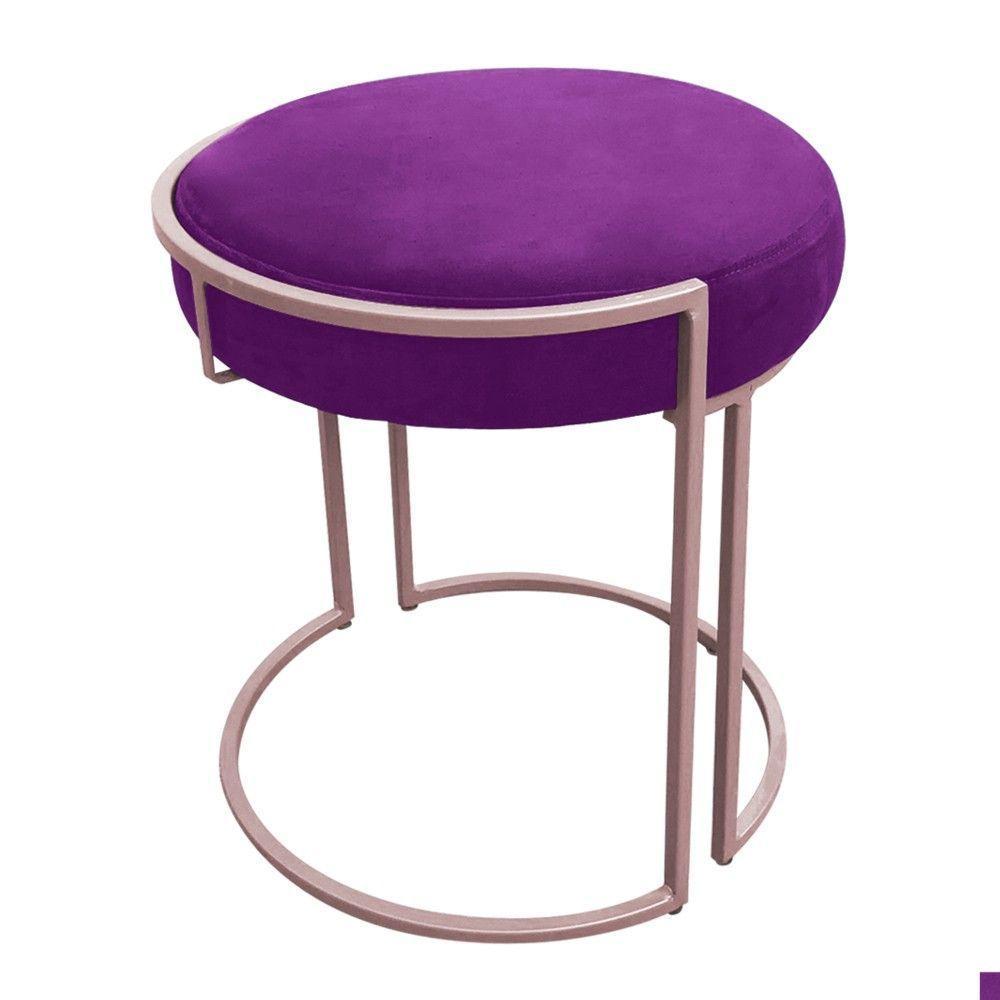 Puff Redondo Base Industrial Rosê Kit 2 Love Suede Cor Roxo - 7