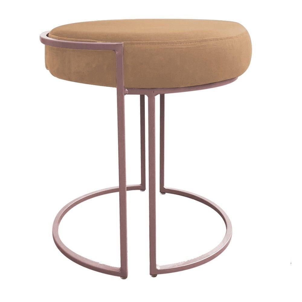 Puff Redondo Base Industrial Rosê Kit 2 Love Suede Cor Caramelo Sisal - 6