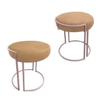 Puff Redondo Base Industrial Rosê Kit 2 Love Suede Cor Caramelo Sisal - 1