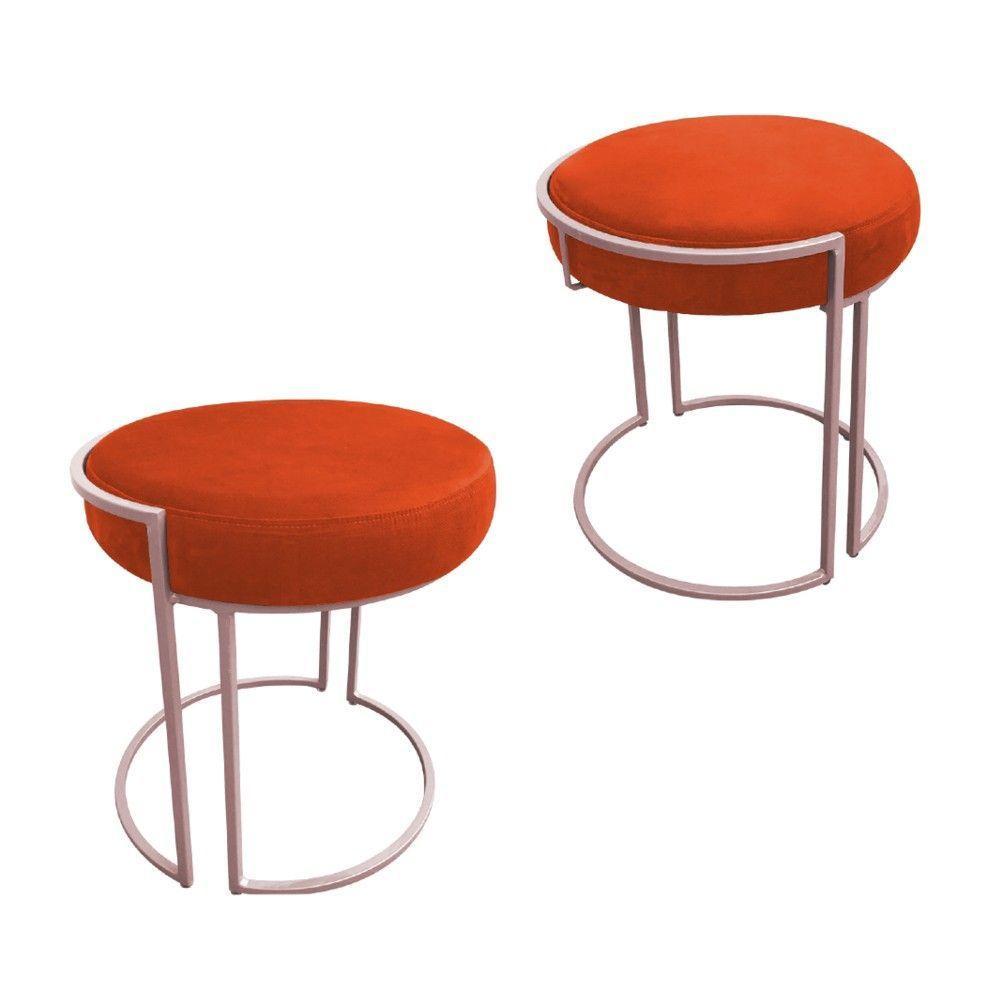 Puff Redondo Base Industrial Rosê Kit 2 Love Suede Cor Laranja - 1