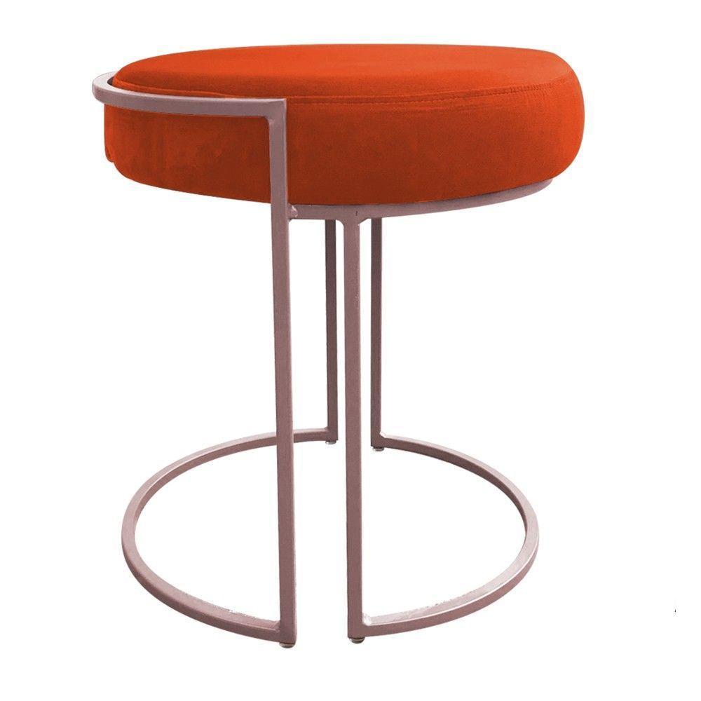 Puff Redondo Base Industrial Rosê Kit 2 Love Suede Cor Laranja - 3