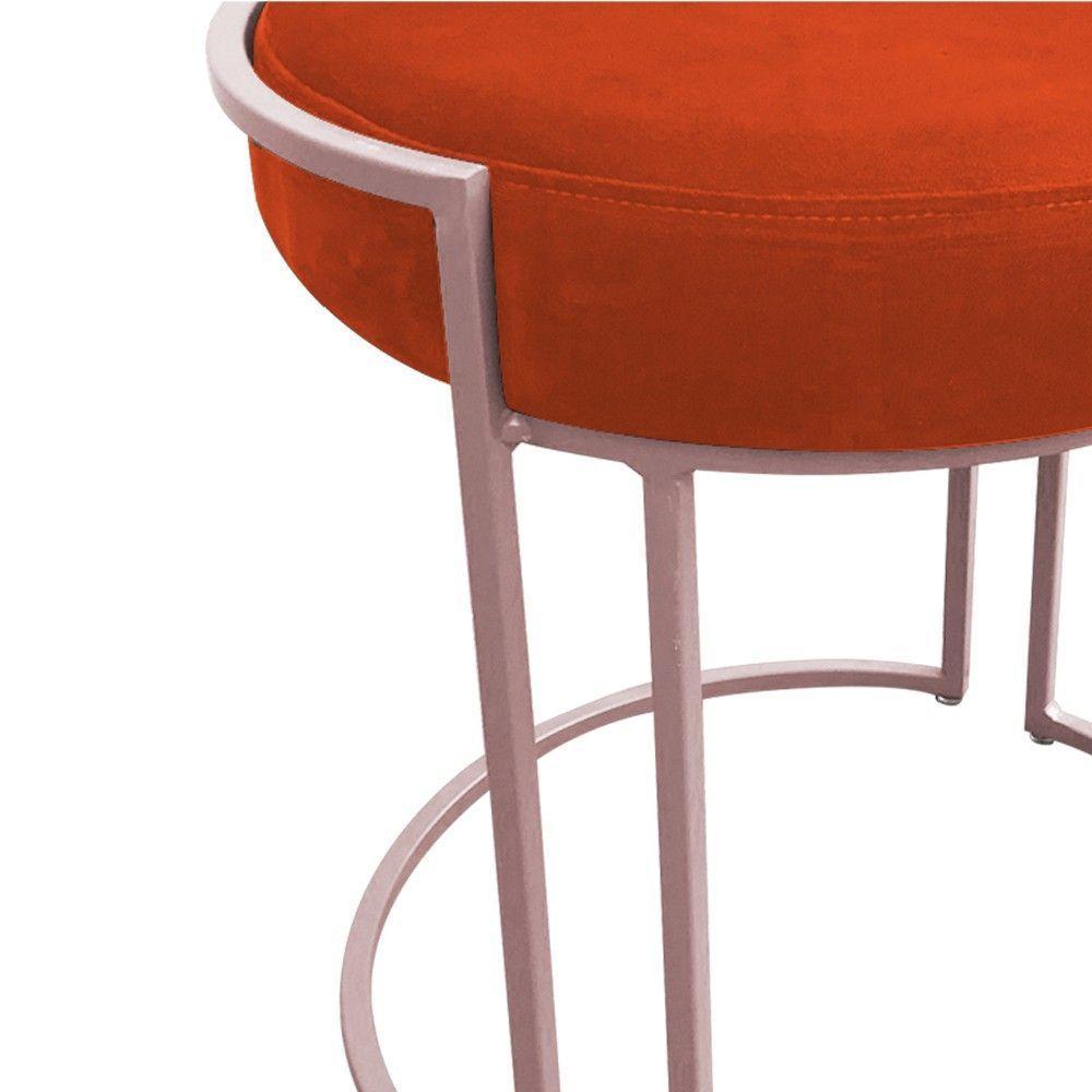 Puff Redondo Base Industrial Rosê Kit 2 Love Suede Cor Laranja - 6