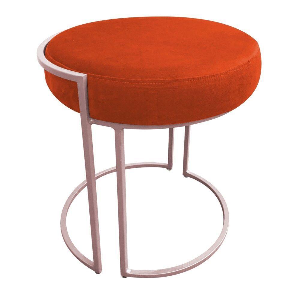 Puff Redondo Base Industrial Rosê Kit 2 Love Suede Cor Laranja - 7