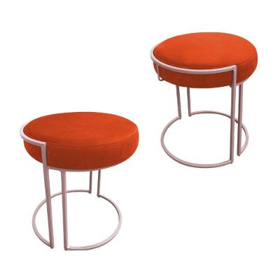Puff Redondo Base Industrial Rosê Kit 2 Love Suede Cor Laranja