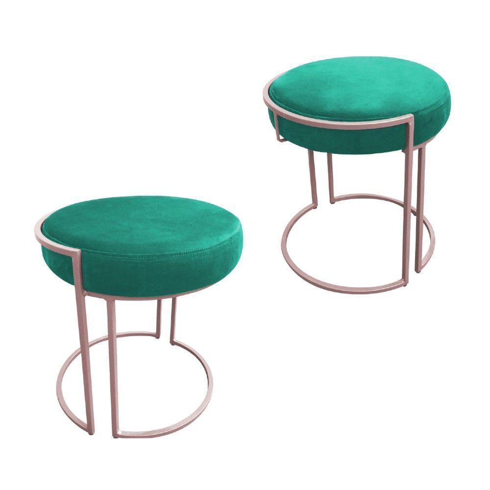 Puff Redondo Base Industrial Rosê Kit 2 Love Suede Cor Verde Turquesa - 1