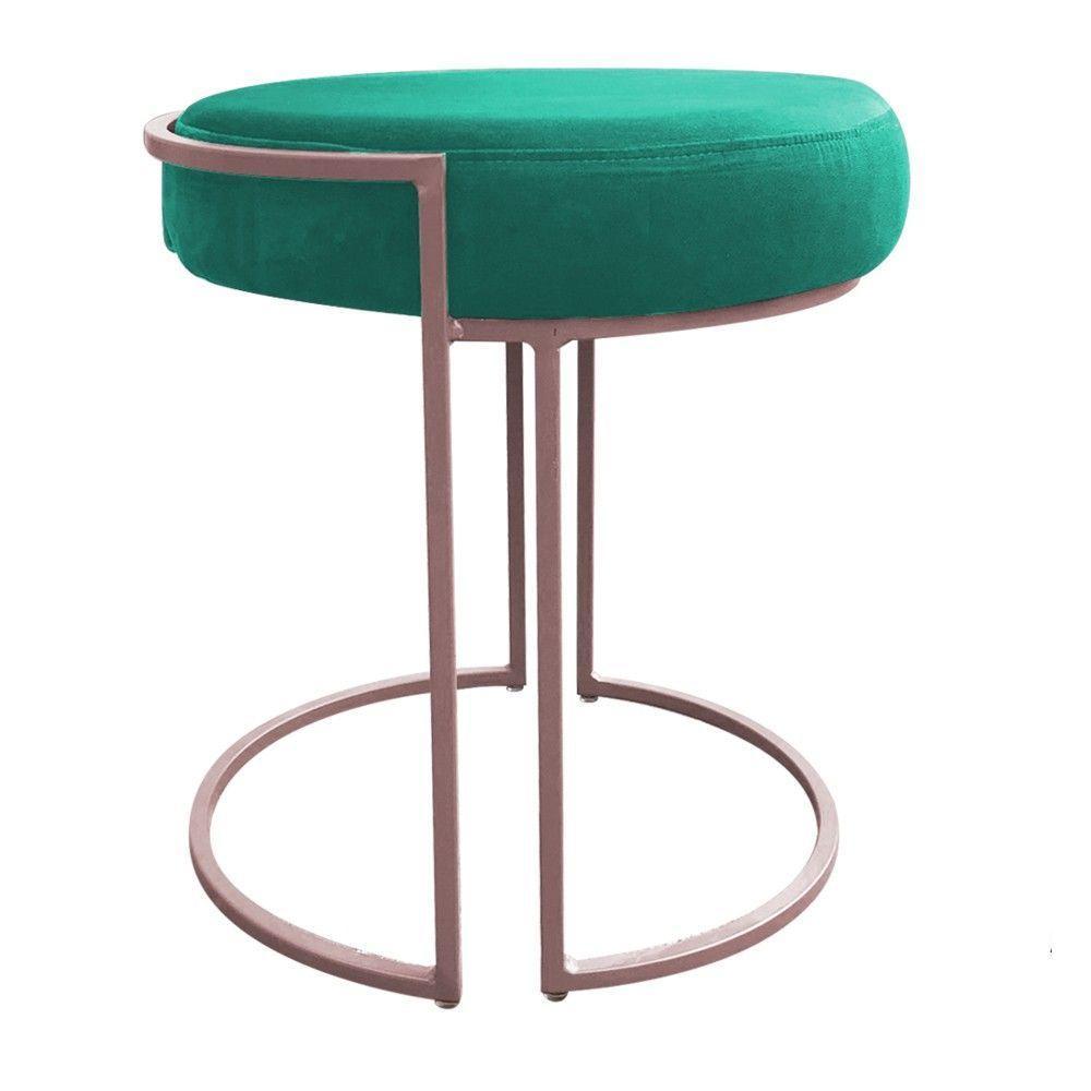 Puff Redondo Base Industrial Rosê Kit 2 Love Suede Cor Verde Turquesa - 4