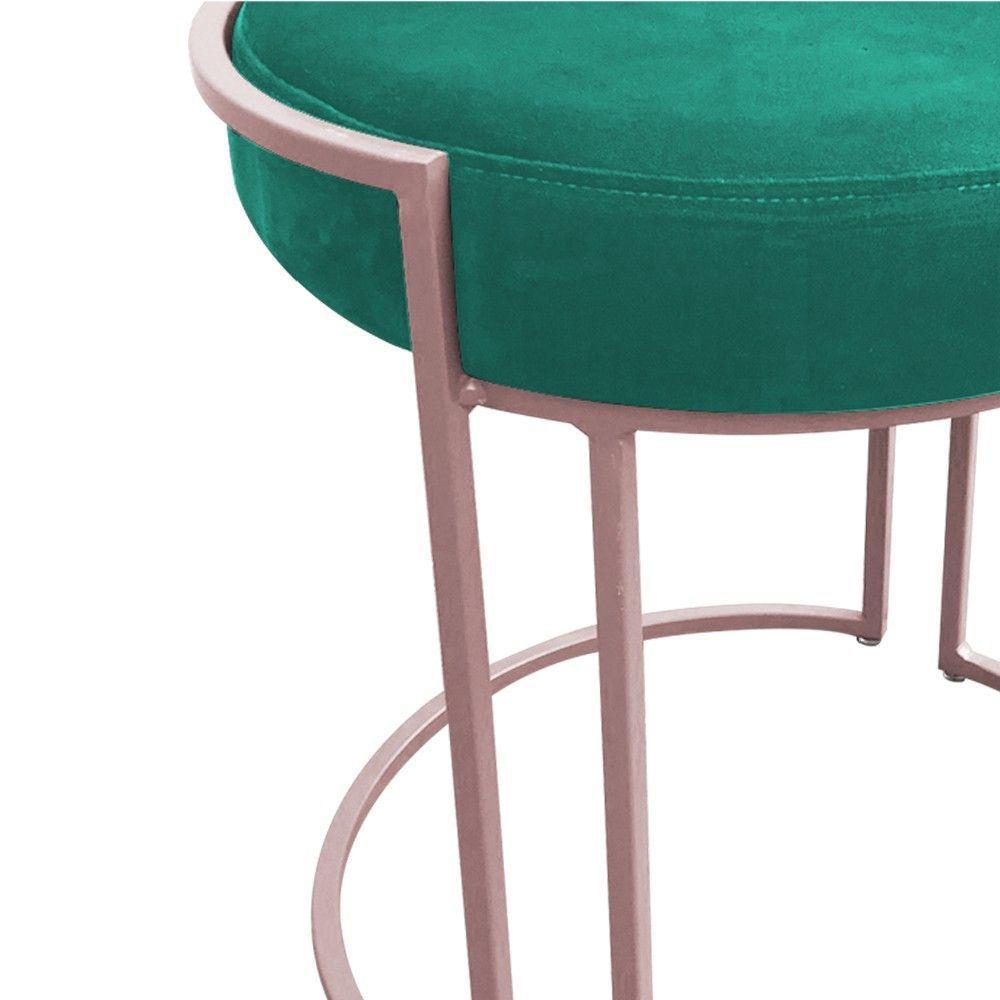 Puff Redondo Base Industrial Rosê Kit 2 Love Suede Cor Verde Turquesa - 5