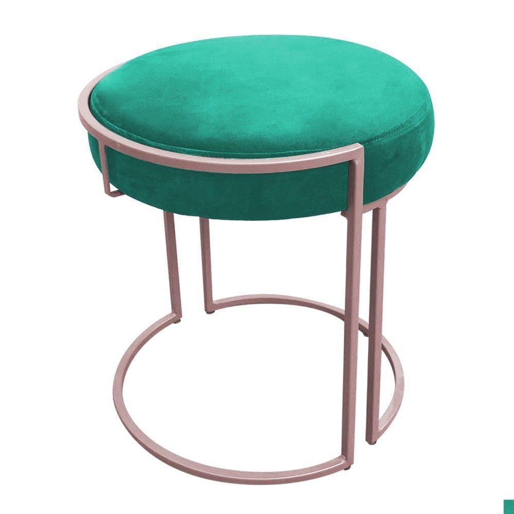 Puff Redondo Base Industrial Rosê Kit 2 Love Suede Cor Verde Turquesa - 9