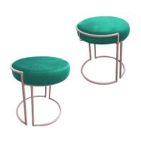 Puff Redondo Base Industrial Rosê Kit 2 Love Suede Cor Verde Turquesa - 1