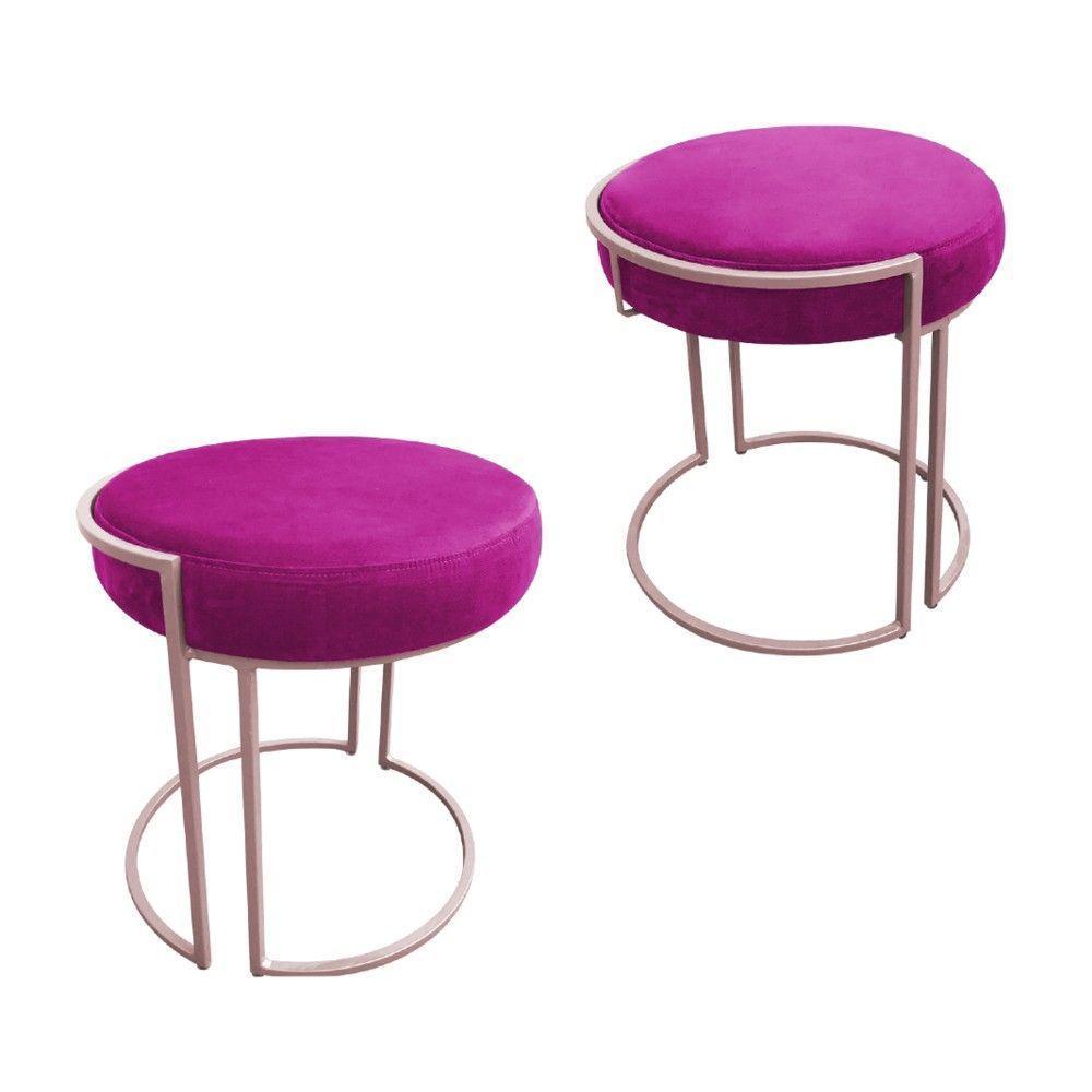 Puff Redondo Base Industrial Rosê Kit 2 Love Suede Cor Pink - 1