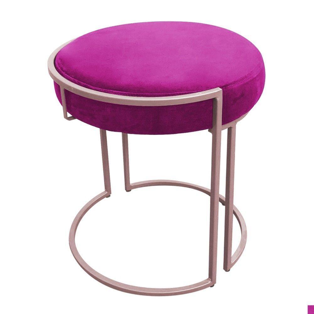 Puff Redondo Base Industrial Rosê Kit 2 Love Suede Cor Pink - 3