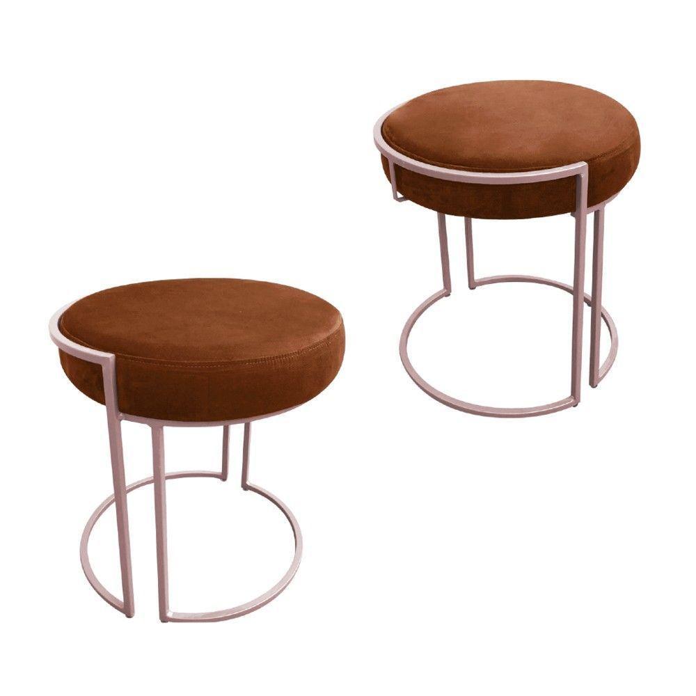 Puff Redondo Base Industrial Rosê Kit 2 Love Suede Cor Terra - 1