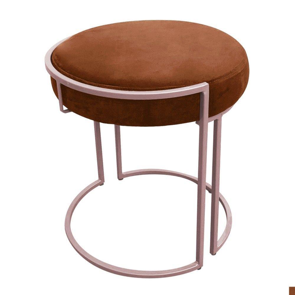 Puff Redondo Base Industrial Rosê Kit 2 Love Suede Cor Terra - 7