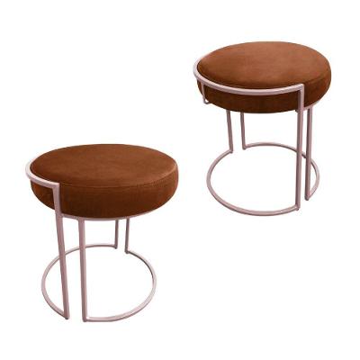 Puff Redondo Base Industrial Rosê Kit 2 Love Suede Cor Terra