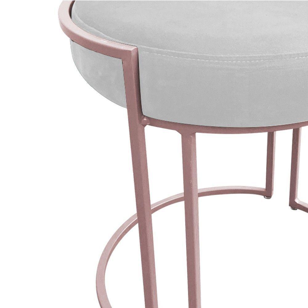 Puff Redondo Base Industrial Rosê Kit 2 Love Suede Cor Branco - 2