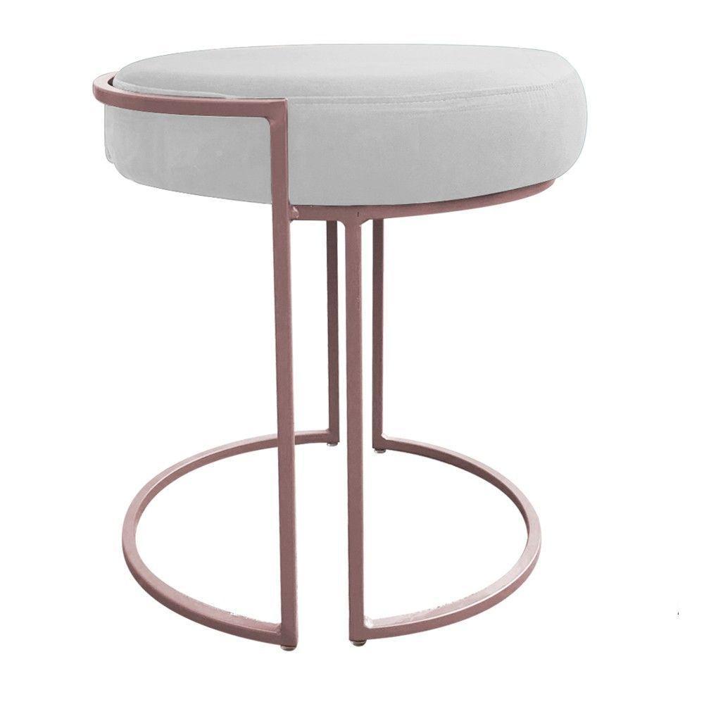 Puff Redondo Base Industrial Rosê Kit 2 Love Suede Cor Branco - 4