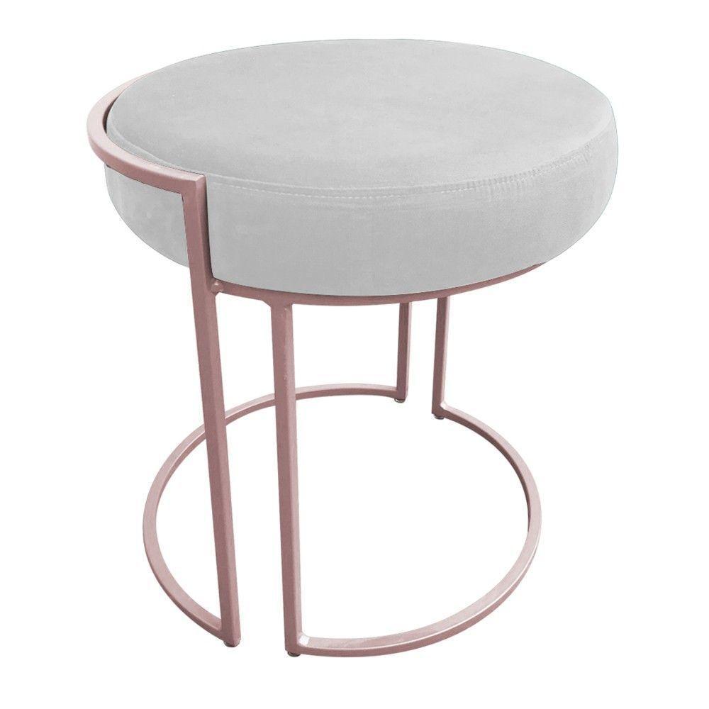 Puff Redondo Base Industrial Rosê Kit 2 Love Suede Cor Branco - 5