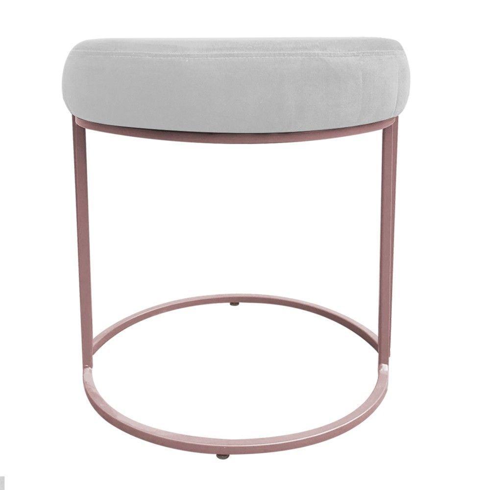 Puff Redondo Base Industrial Rosê Kit 2 Love Suede Cor Branco - 6
